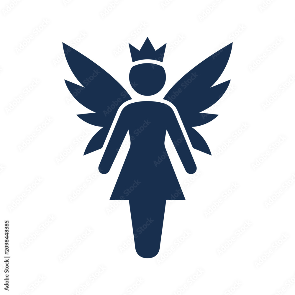 Fototapeta premium Stylized angel or fairy silhouette with crown and wings outline