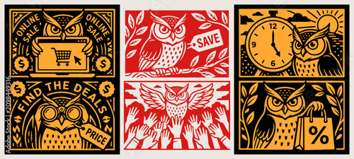 Vintage Woodcut Owl Graphics for Online Sales and Retail Deals