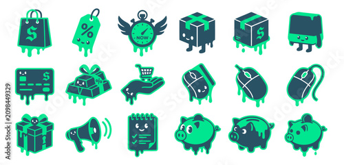 Dripping Green Ecommerce and Finance Icon Collection