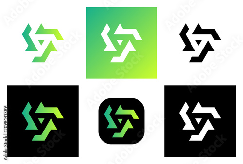 Abstract geometric triangle logo icon set with green gradient
