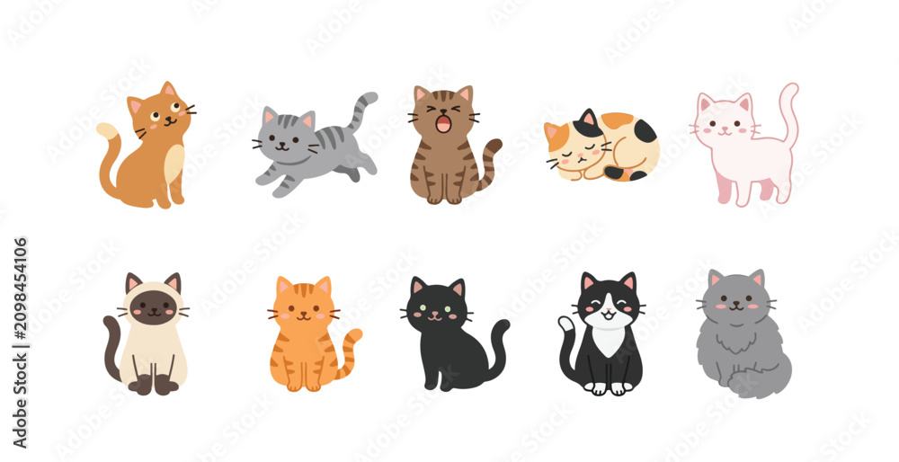 Fototapeta premium Flat Style Cartoon Cat Mascot