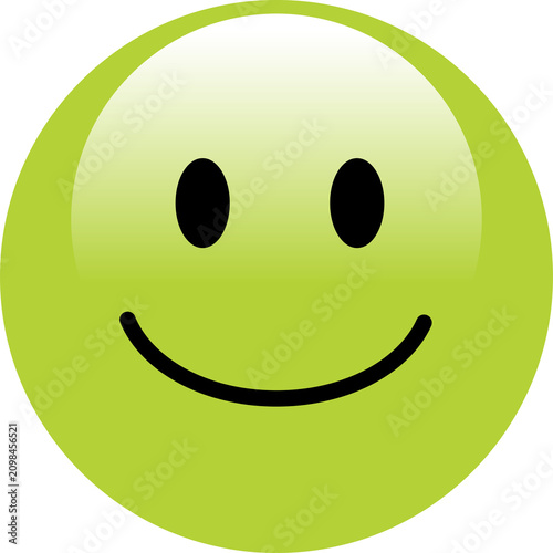 Smiley face emoji icon with happy expression. Bright green circular emoticon for messaging and digital communication. PNG isolated on transparent background