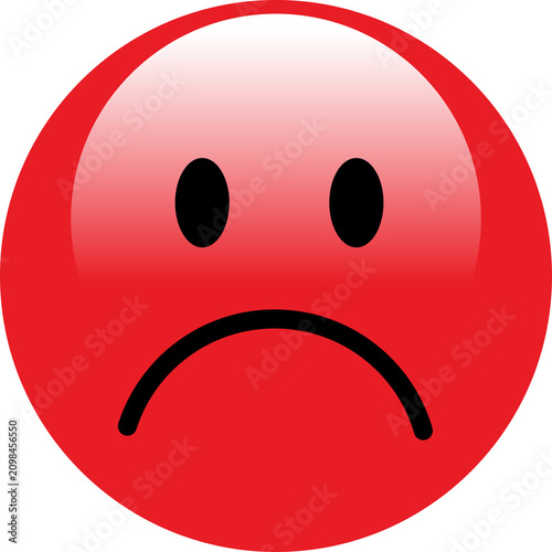 Sad red emoji face with frown and downturned mouth. Isolated unhappy emotion icon for messaging and digital design. PNG isolated on transparent background