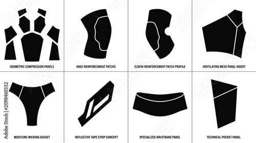 Cuadro en lienzo Vector set of black silhouettes representing technical activewear construction d