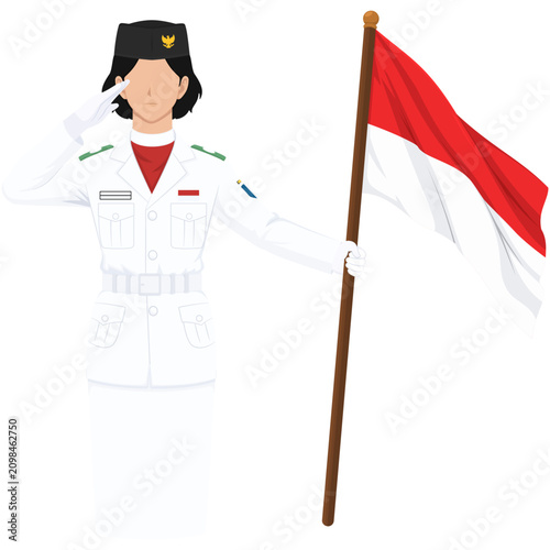 Indonesian Flag Bearer Saluting