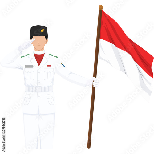 Man Saluting With Indonesian Flag