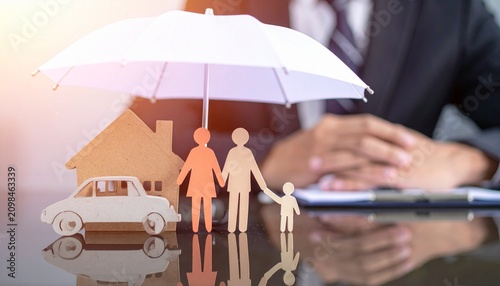 Umbrella covering house car family insurance protection