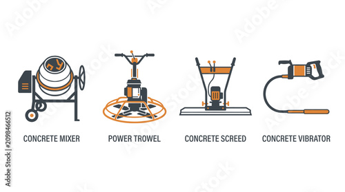 Bild auf Leinwand Icons of concrete mixers and finishing machinery.