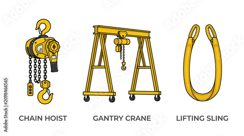 Foto Industrial lifting equipment set with chain hoist and gantry crane