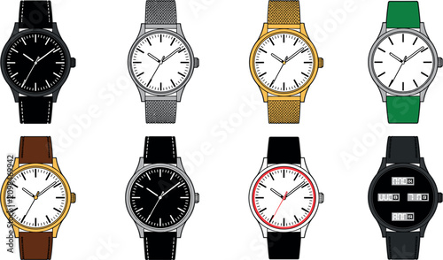 Foto Luxury wristwatch vector set with flat design fashion watches leather straps and