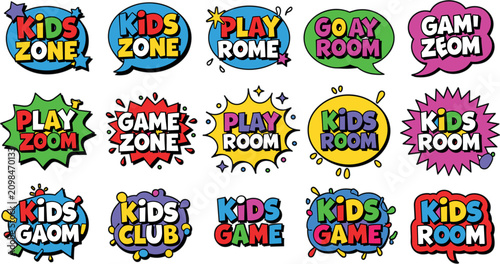 Fotografía Minimalist kids zone typography vector set with pastel nursery playroom text emb