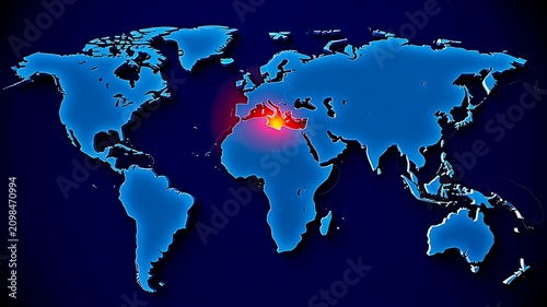 Global cyber attack hotspot on world map with digital security concept