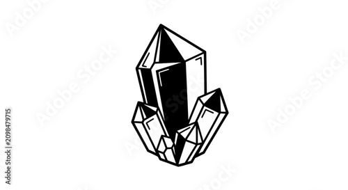 Black and white crystal cluster drawing.