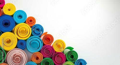 Colorful rolled paper strips on a clean white background