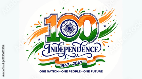 Obraz na plátně Indian Independence 100th anniversary celebration logo, 1947-2047 centenary comm