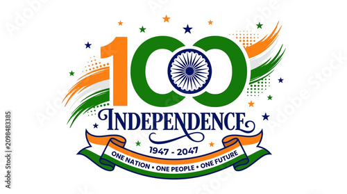 Bild auf Leinwand India Independence 100 years anniversary logo, tricolor 1947-2047 centenary cele
