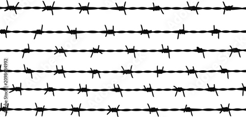 Canvas Print Barbed wire, black, fence, metal, security, border, vector