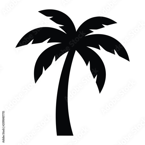 Minimalist coconut palm tree silhouette for summer and beach design.