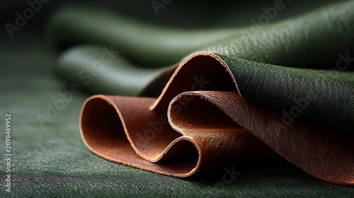 Texture of Smooth Leather with Deep Green and Brown Hues for Fashion and Interior Design Projects