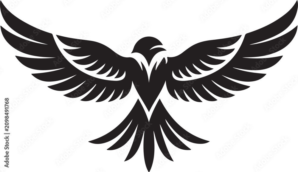 Fototapeta premium Black silhouette phoenix bird with outspread wings