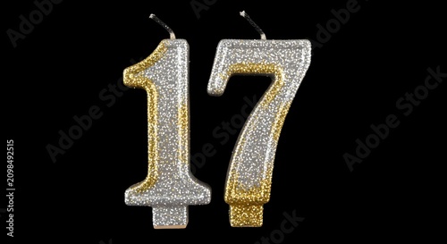 Sparkling number 17 birthday candle celebration party decoration