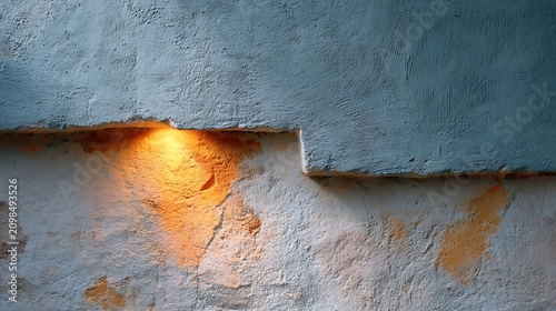 Textured Wall with Soft Glow from Below, Showcasing Unique Color and Surface Detail in Blue and Orange