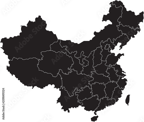Obraz na płótnie Black silhouette map of China with provincial borders vector illustration for g