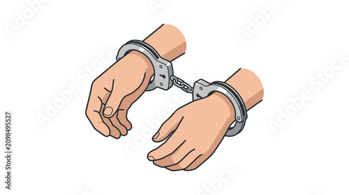 Fotografía Isometric illustration of hands arrested in metal handcuffs