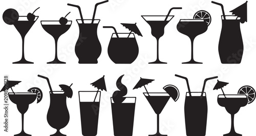 Fotografie Set of stylish cocktail glasses with drink garnishes