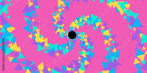 Obraz na plátně Colorful triangles spiraling inward into a black circle on a vibrant pink background