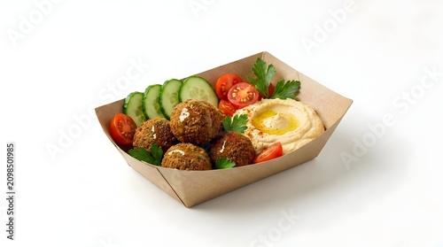 Falafel with Hummus and Fresh Vegetables in Takeout Box