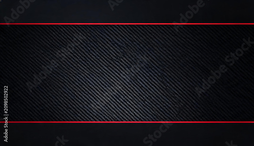 A dark carbon fiber texture framed by thin bright red lines, forming a sleek modern design element suitable for backgrounds or industrial visuals.
