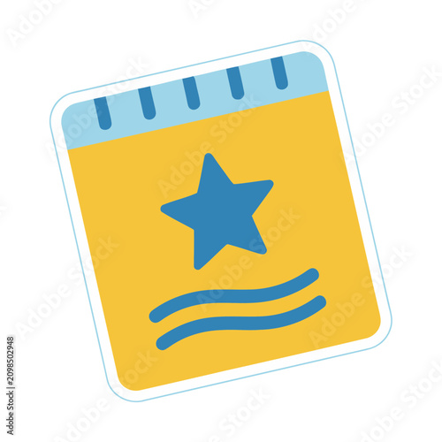 Yellow notebook with blue star and waves icon
