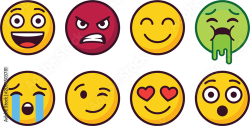 фотографія Set of colorful cartoon emoji faces showing different human emotions