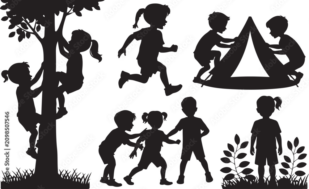 Obraz premium Children playing and camping in nature outdoor scene