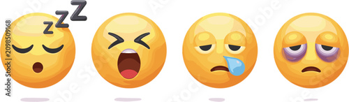 Schilderij op canvas Set of tired sleeping and yawning yellow emoji vector characters