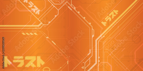 ORANGE FUTURISTIC TECH BACKGROUND, TRUST KATAKANA ANIME MECHA THEME