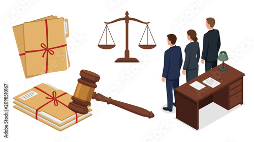 Legal concepts with gavel, scales of justice, and lawyers