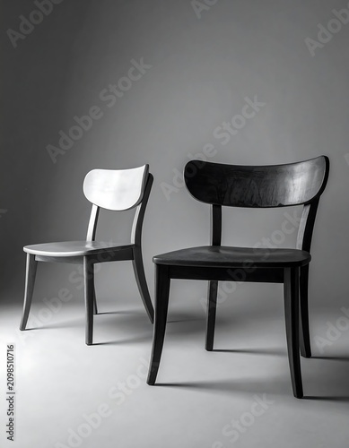 Two chairs simple design indoor studio lighting dark and light contrast