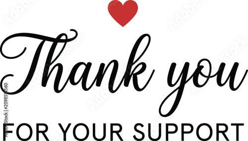 Thank you card with heart illustration appreciation and support message