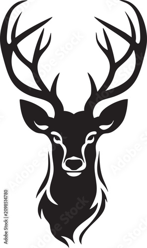 Deer Head Silhouette Vector Illustration with Antlers Wild Stag Reindeer Elk Wildlife Nature Animal Design for Hunting Christmas and Outdoor Branding