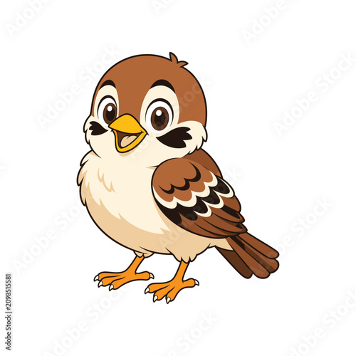 Cute sparrow bird cartoon character vector illustration isolated on white background