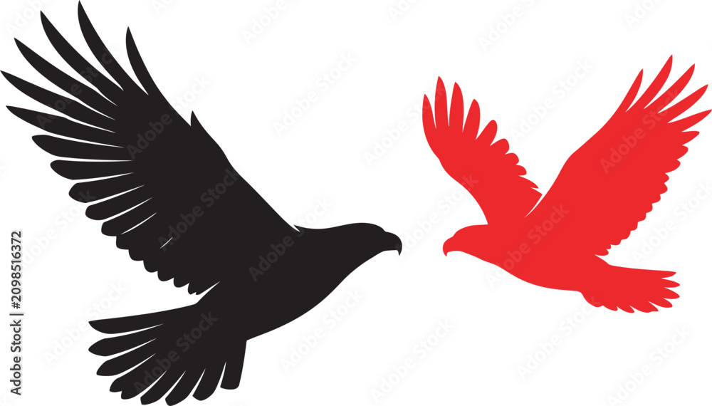 Fototapeta premium Eagle Flying Bird Silhouette Collection Black and Red Vector Illustration