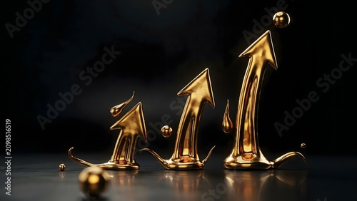 Upward pointing molten gold growth arrows – Perfect for sales achievement certificates, corporate growth motivation, or finance banners.