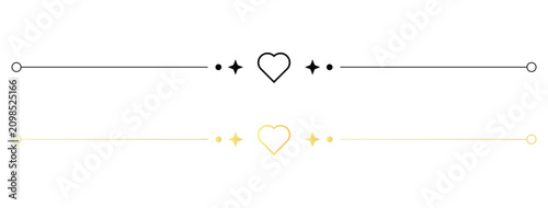 Cuadro en lienzo Heart sparkle divider line black and gold, elegant separator
