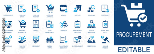 Cuadro en lienzo Procurement and sourcing solid icon set
