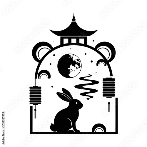 Mid Autumn Black Rabbit Pagoda Lantern Moon