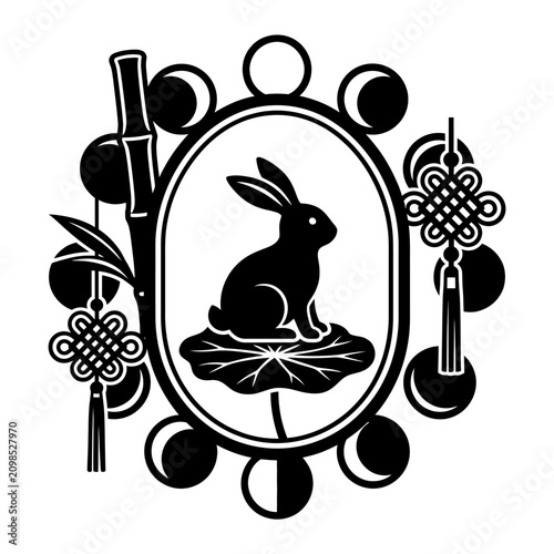 Mid Autumn Black Rabbit Lantern Oval Frame