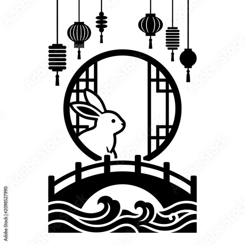 Mid Autumn Rabbit Bridge Lantern Moon Window
