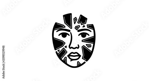 Bild auf Leinwand Black and white broken face mask.